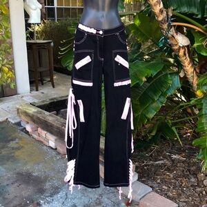 Dolls kill pink lace up cargo pants